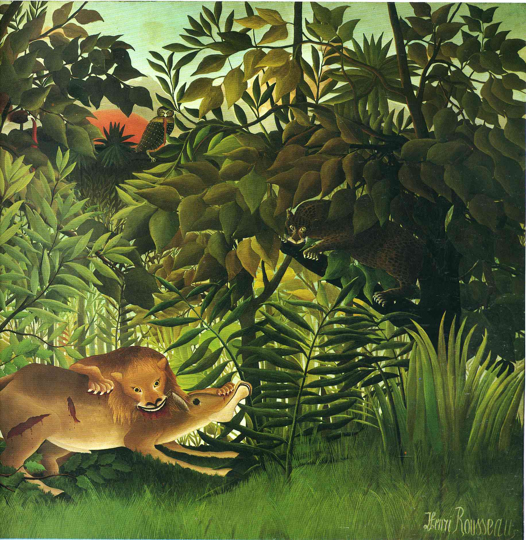 A Lion Devouring its Prey (1905) - Henri Rousseau Tablo