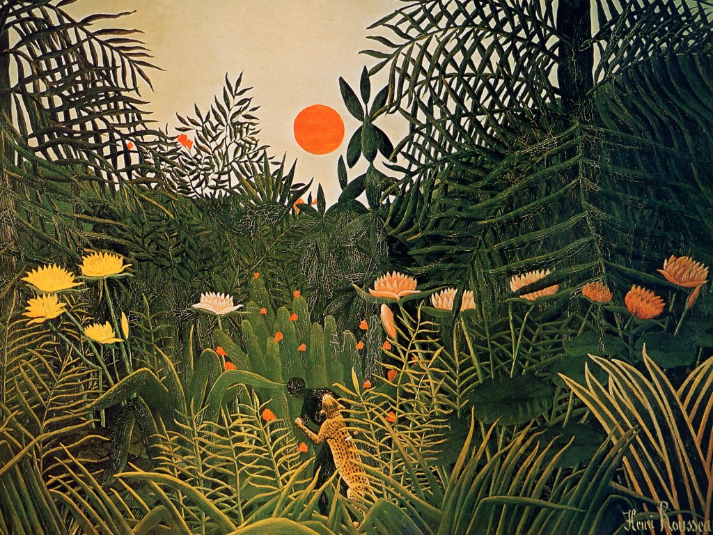 Black Man Attacked by a Jaguar (1910) - Henri Rousseau Tablo