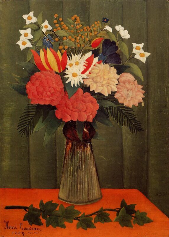 Bouquet of Flowers with an Ivy Branch (1909) - Henri Rousseau Tablo