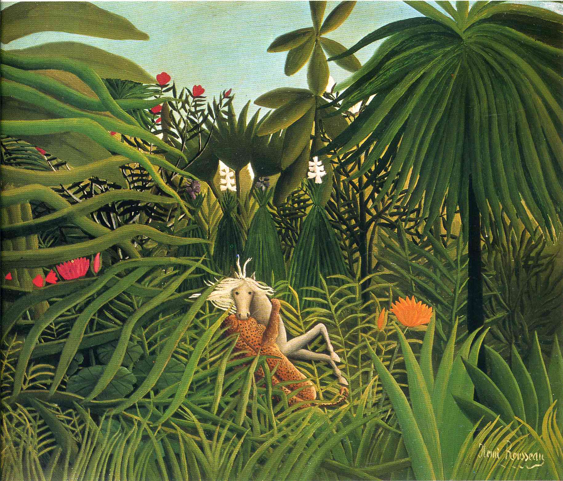 Jaguar Attacking a Horse (1910) - Henri Rousseau Tablo