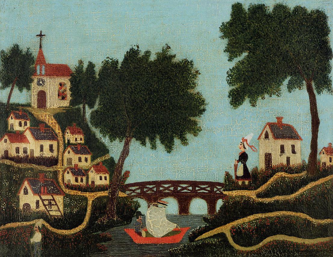 Landscape with Bridge (1875) - Henri Rousseau Tablo