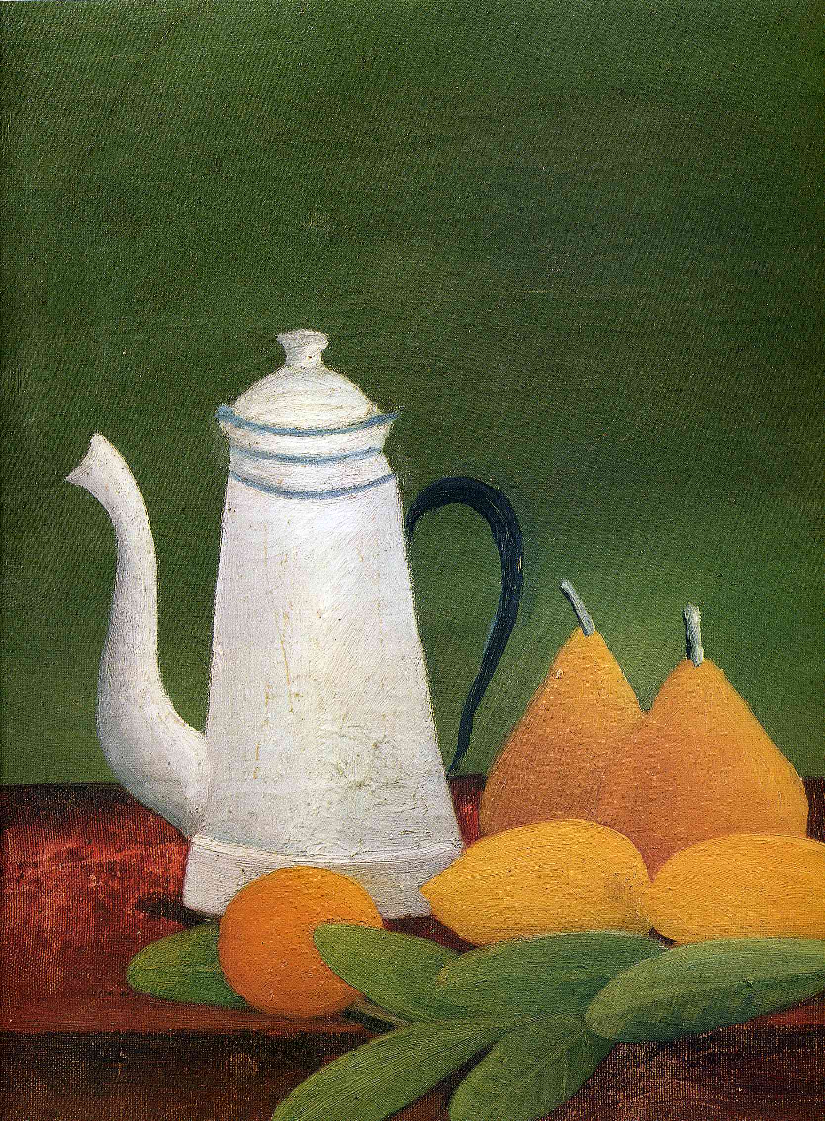 Still life with teapot and fruit (1910) - Henri Rousseau Tablo