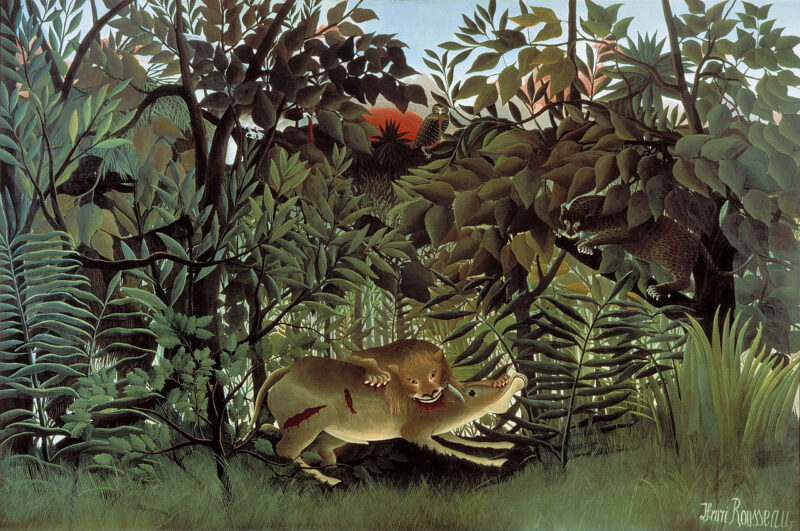 The Hungry Lion Throws Itself on the Antelope (1905) – Henri Rousseau Tablo