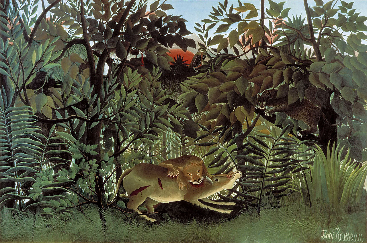 The Hungry Lion Throws Itself on the Antelope (1905) - Henri Rousseau Tablo