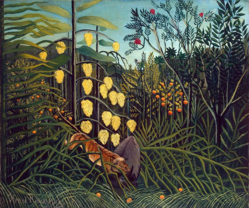 Tropical Forest Battling Tiger and Buffalo (1908) – Henri Rousseau Tablo