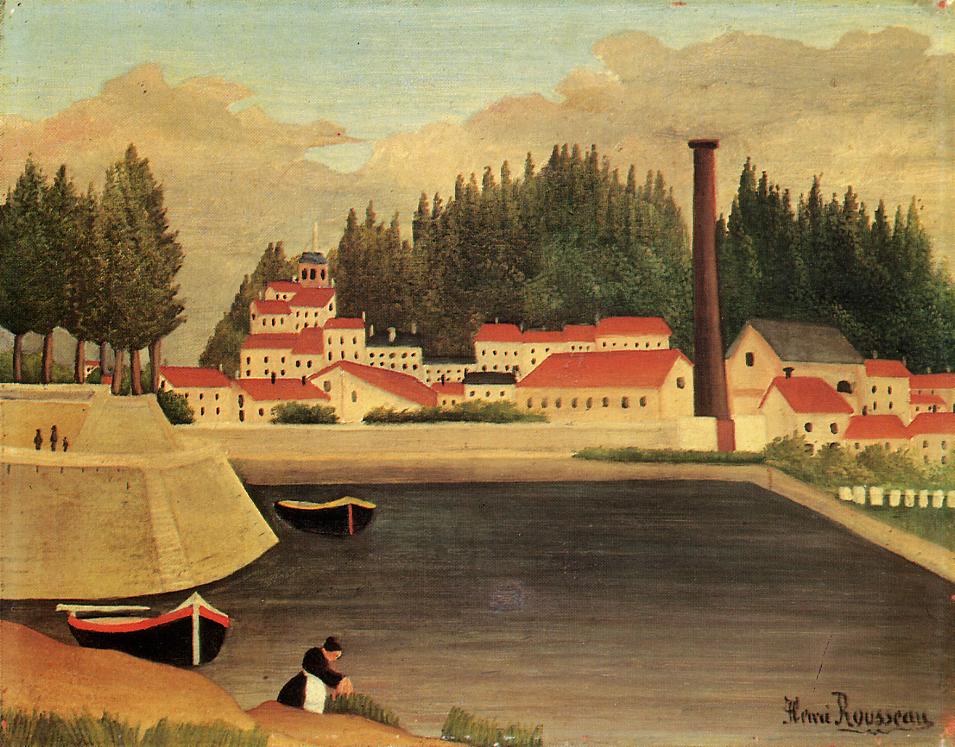 Village near a Factory (1907) - Henri Rousseau Tablo