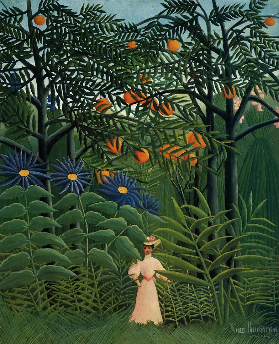 Woman Walking in an Exotic Forest (1905) - Henri Rousseau Tablo
