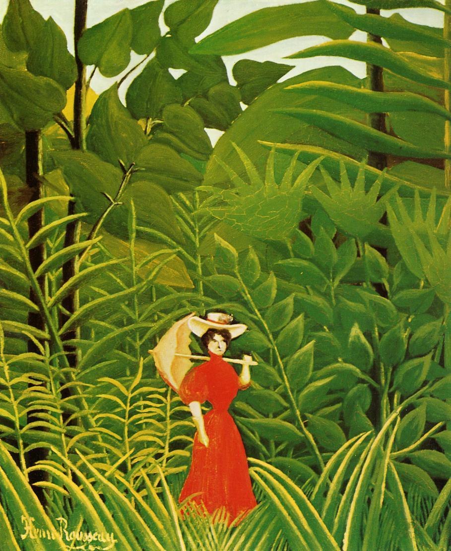 Woman in Red in the Forest (1907) - Henri Rousseau Tablo