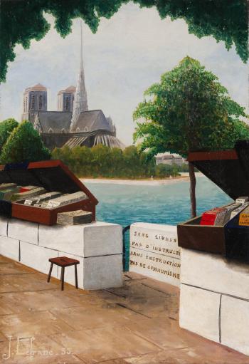 Les bouquinistes devant Notre Dame (1935) - Jules Lefranc Tablo