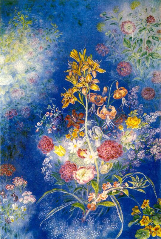 Flowers on the blue background (1942) – Kateryna Bilokur Tablo
