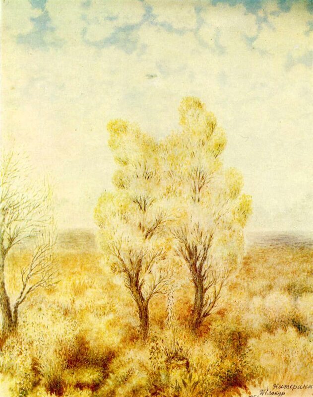 September in the Bohdanivka village on the dam (1956) – Kateryna Bilokur Tablo