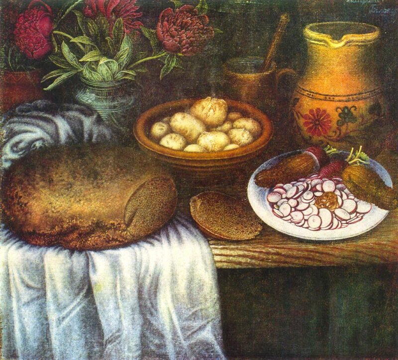 Still life Breakfast (1950) - Kateryna Bilokur Tablo