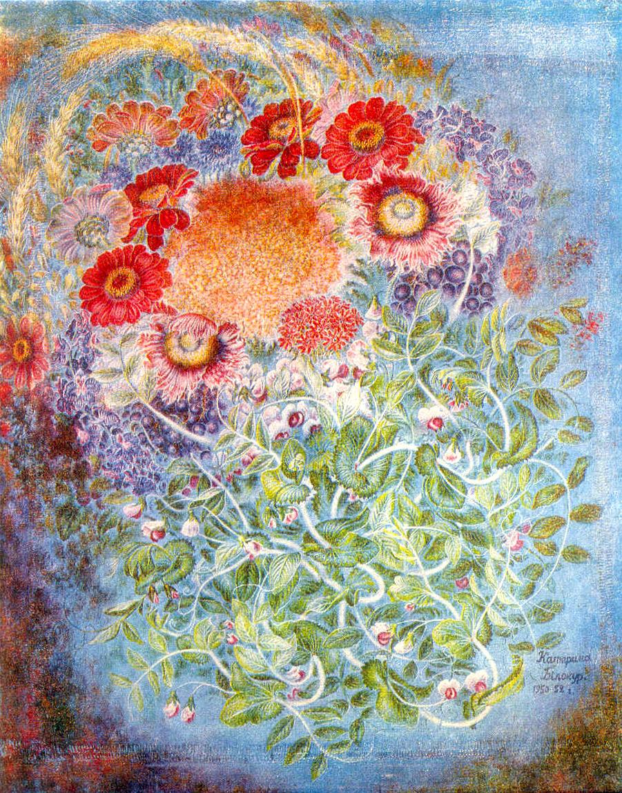 Wheat, flowers, grapes (1950) - Kateryna Bilokur Tablo