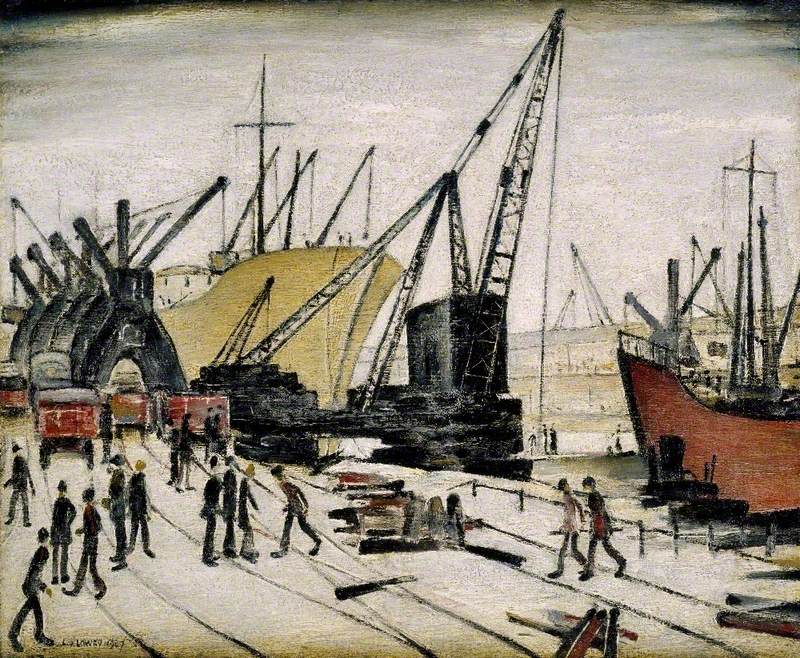 Cranes and Ships, Glasgow Docks (1947) - L. S. Lowry Tablo