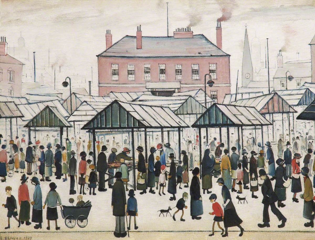 Market Scene, Northern Town (1939) - L. S. Lowry Tablo