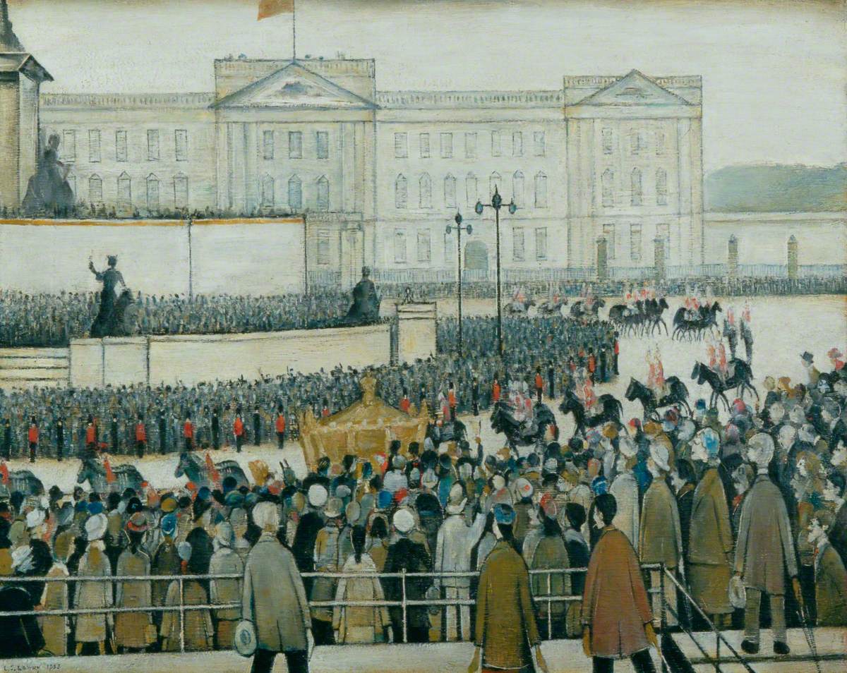 The Procession Passing the Queen Victoria Memorial, Coronation (1953) - L. S. Lowry Tablo
