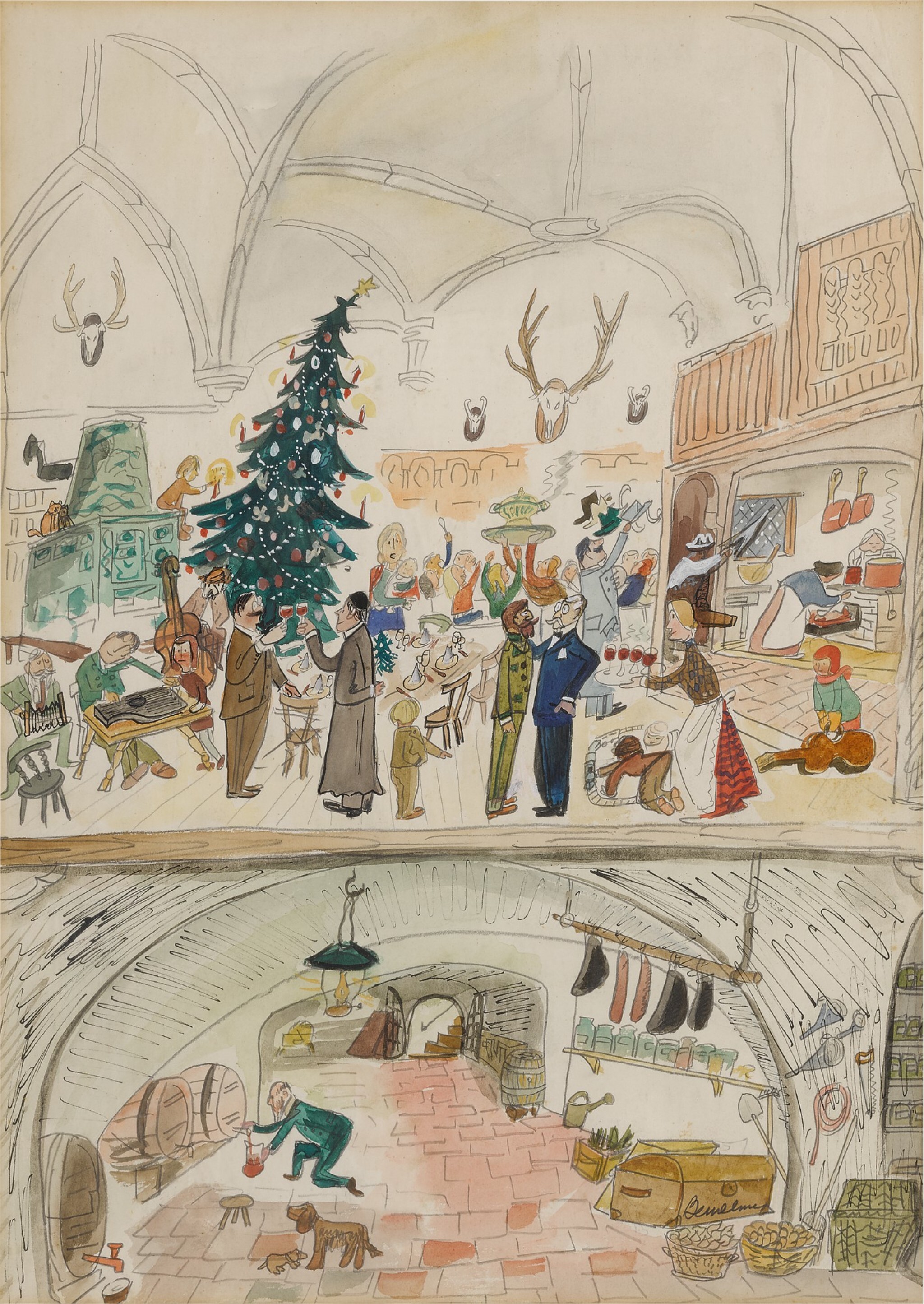 Illustration for 'The High World' (1954) - Ludwig Bemelmans Tablo
