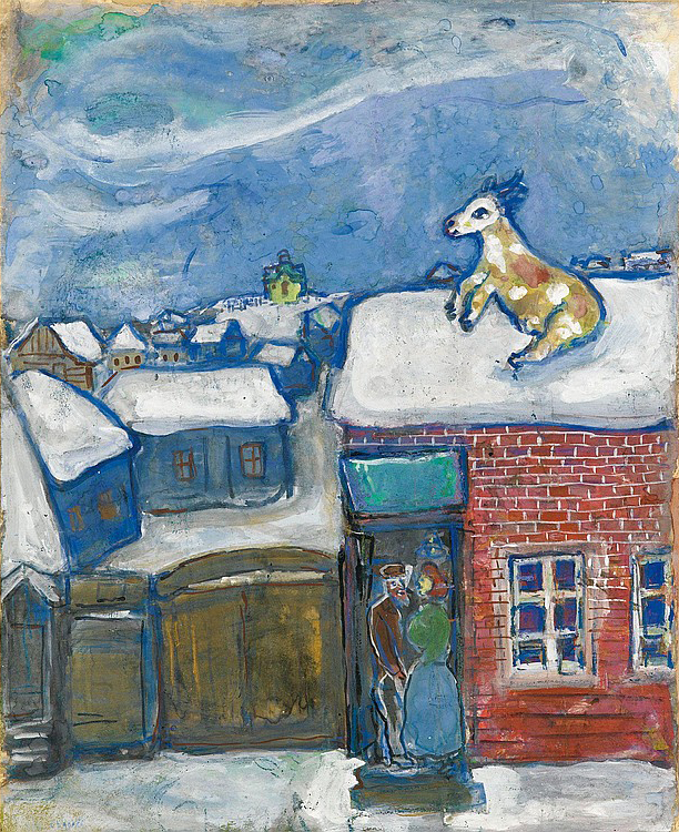 A village in winter (1930) - Marc Chagall Tablo