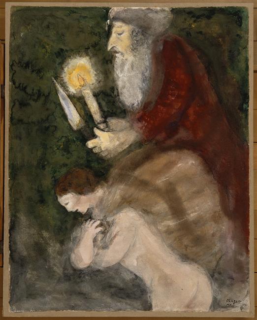 Abraham and Isaac on the way to the place of Sacrifice (1931) - Marc Chagall Tablo