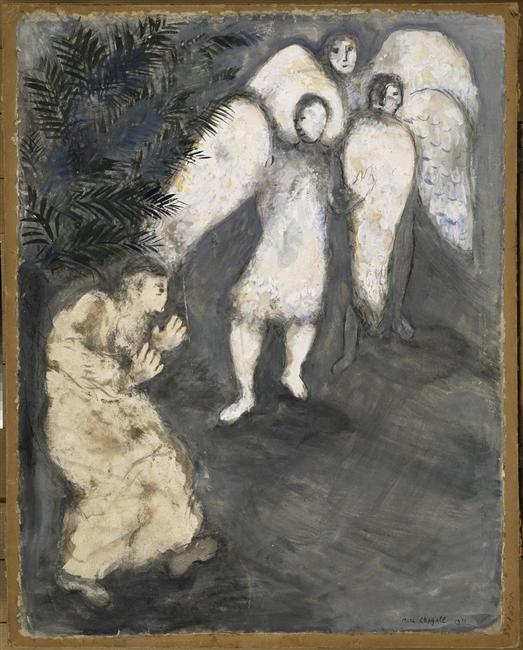 Abraham prostrated himself front of three angels (1931) – Marc Chagall Tablo