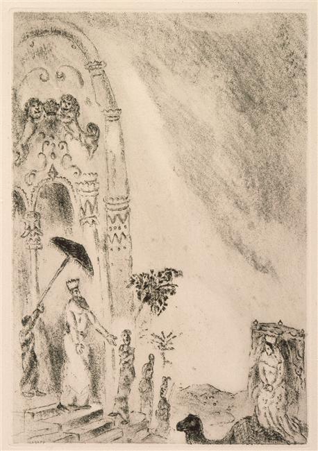 Arrival of Queen Sheba to Jerusalem (I Kings, X, 1 5) (1956) - Marc Chagall Tablo