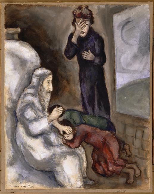 Blessing of Ephraim and Manasseh (1931) - Marc Chagall Tablo