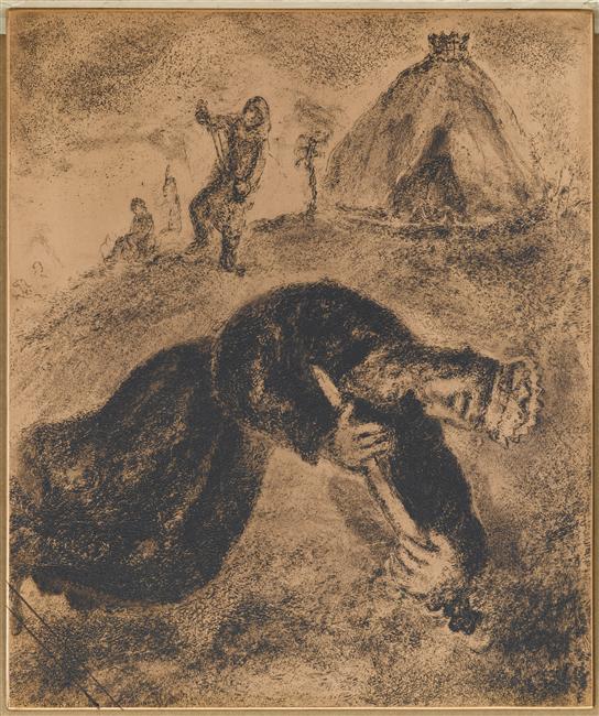By beating the Philistines, Saul killed himself by his own sword (I Samuel, XXXI, 2 6)) (1956) - Marc Chagall Tablo