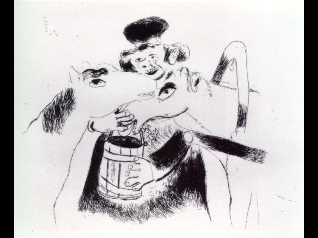 Coachman feeds a horses (1923) - Marc Chagall Tablo