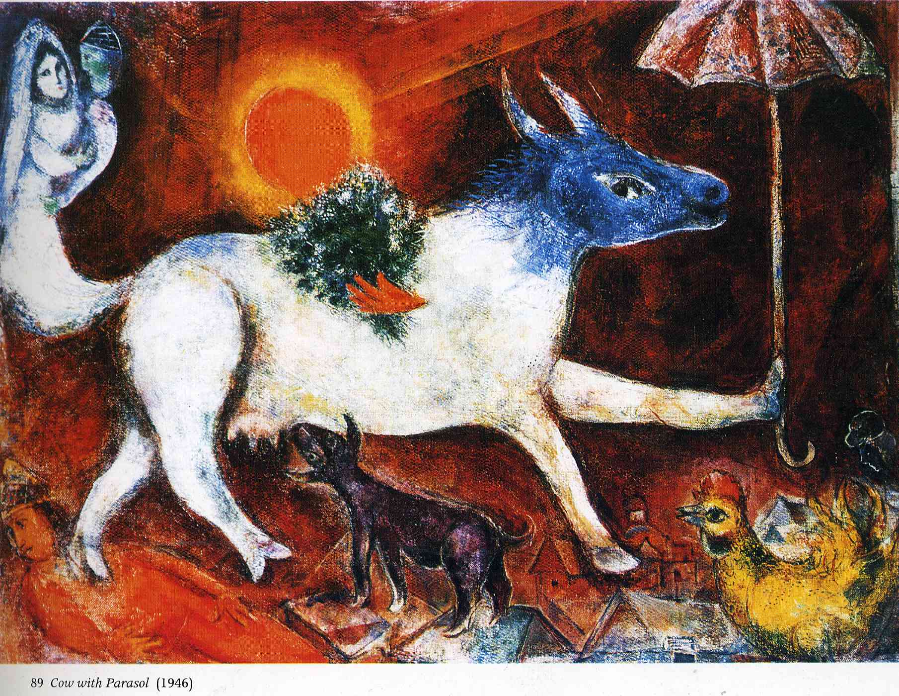 Cow with Parasol (1946) - Marc Chagall Tablo