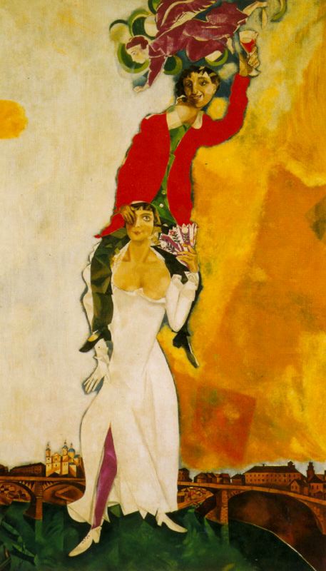 Double portrait with a glass of wine (1918) – Marc Chagall Tablo