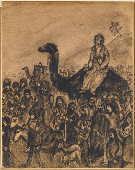 Jacob leaves his country and his family to go to Egypt (Genesis XLVI, 5 7) (1956) – Marc Chagall Tablo