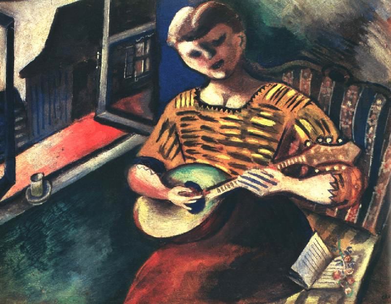 Lisa with a Mandolin (1914) - Marc Chagall Tablo