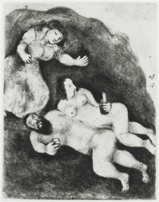 Lot and His Daughters (Genesis, XIX, 31 35) (1931) - Marc Chagall Tablo