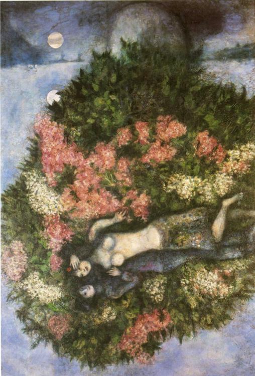Lovers in the Lilacs (1930) - Marc Chagall Tablo