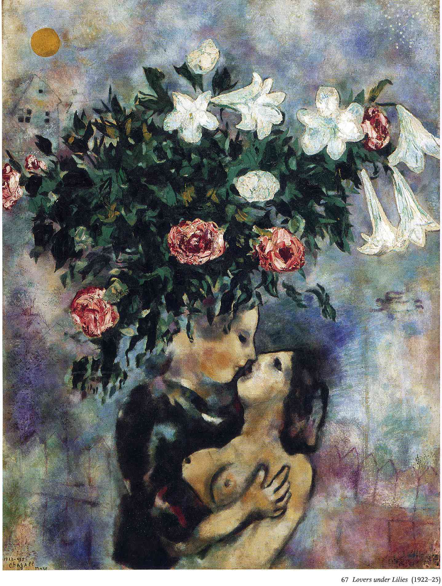 Lovers under lilies (1925) - Marc Chagall Tablo