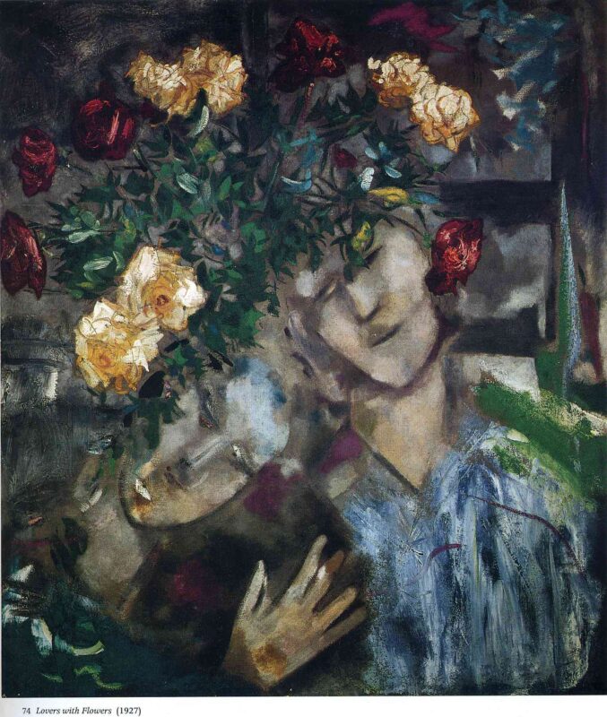 Lovers with Flowers (1927) - Marc Chagall Tablo