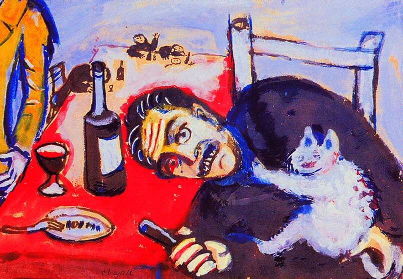 Man at table (1911) - Marc Chagall Tablo