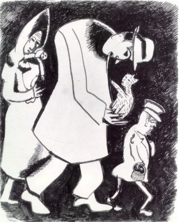 Man with a Cat and Woman with a Child (1914) – Marc Chagall Tablo