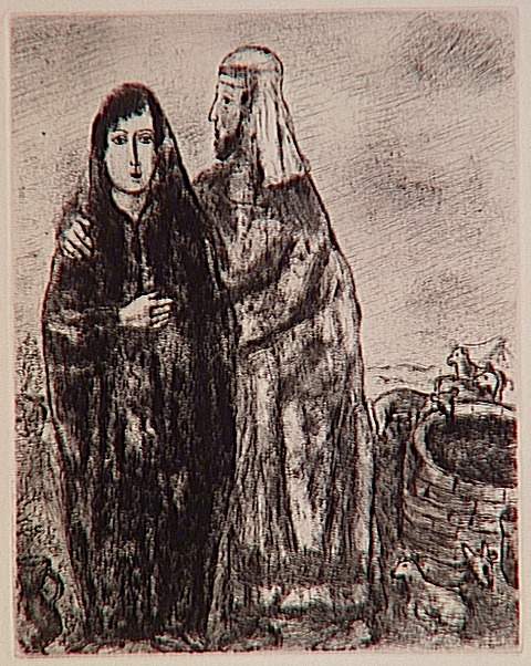 Meeting of Jacob and Rachel at the well (Genesis XXIX, 7, 10) (1931) – Marc Chagall Tablo