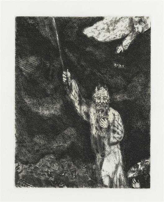 Moses spreads the darkness over Egypt (Exodus, IX, 21 23) (1931) - Marc Chagall Tablo