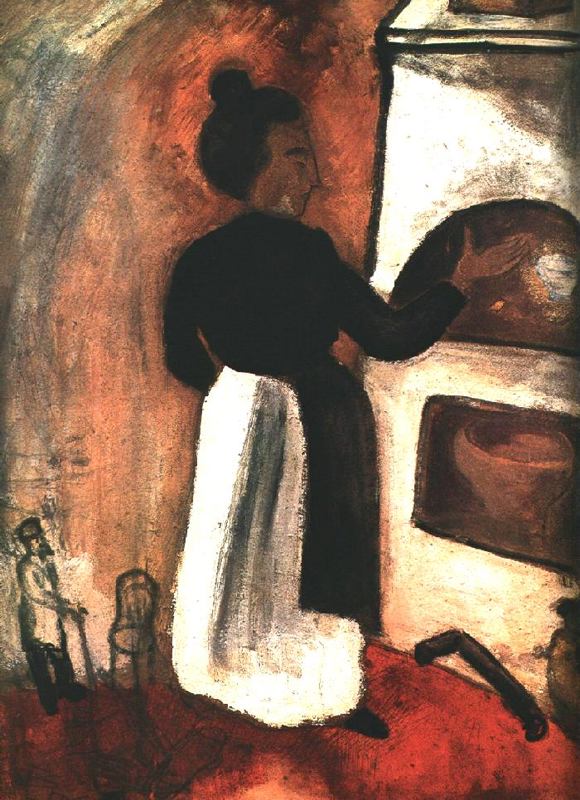 Mother by the oven (1914) - Marc Chagall Tablo
