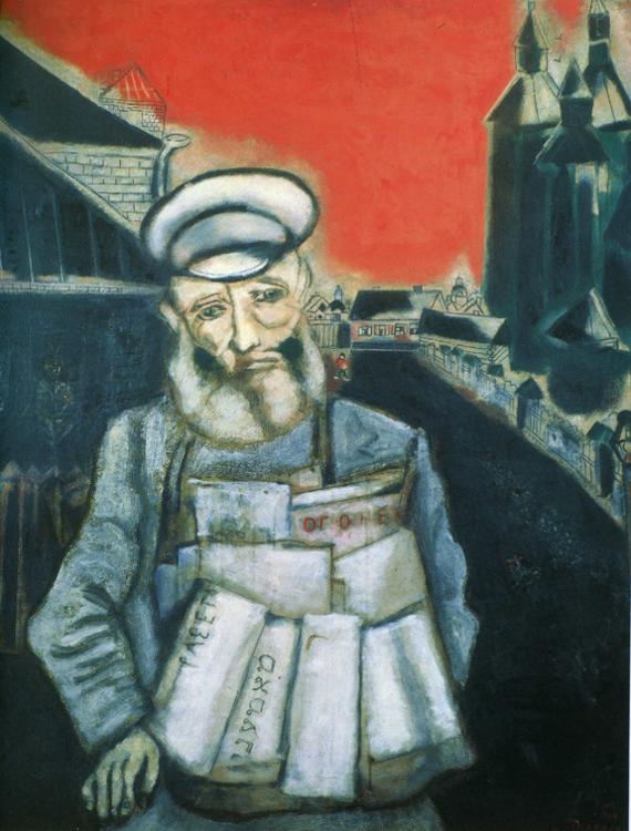 Newspaper Seller (1914) - Marc Chagall Tablo