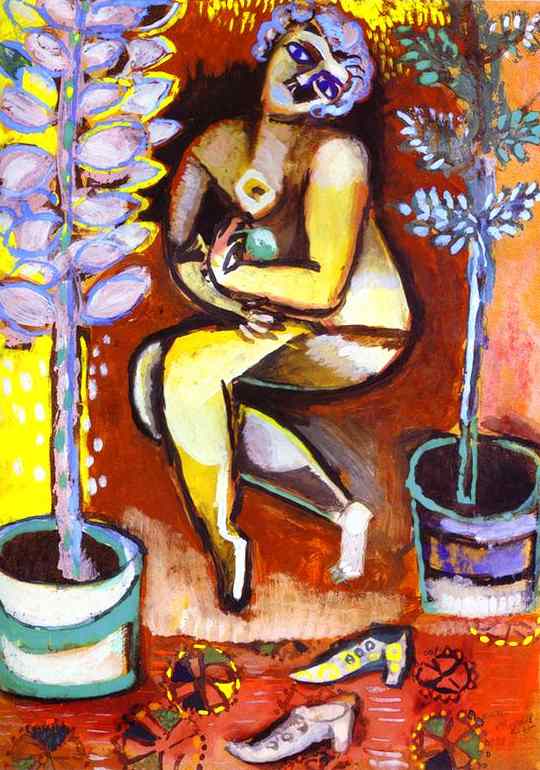 Nude with flowers (1911) - Marc Chagall Tablo