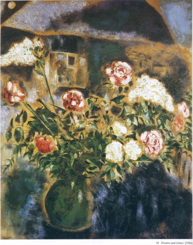 Peonies and lilacs (1926) - Marc Chagall Tablo