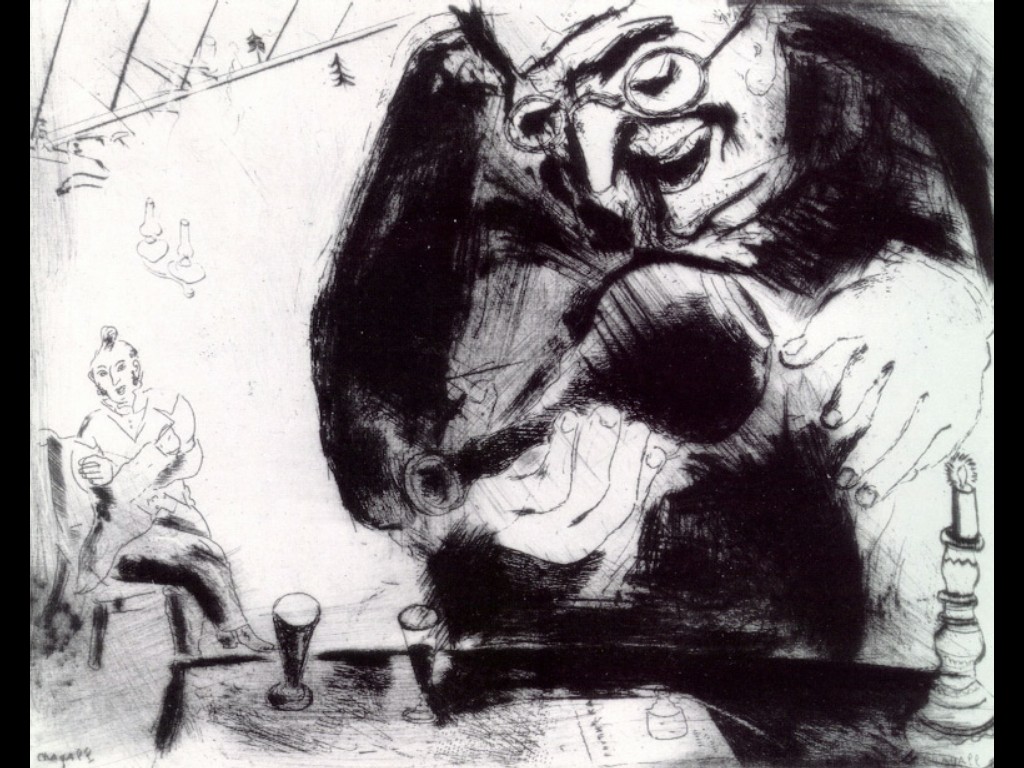 Pliushkin treats Tchtchikov (1923) - Marc Chagall Tablo