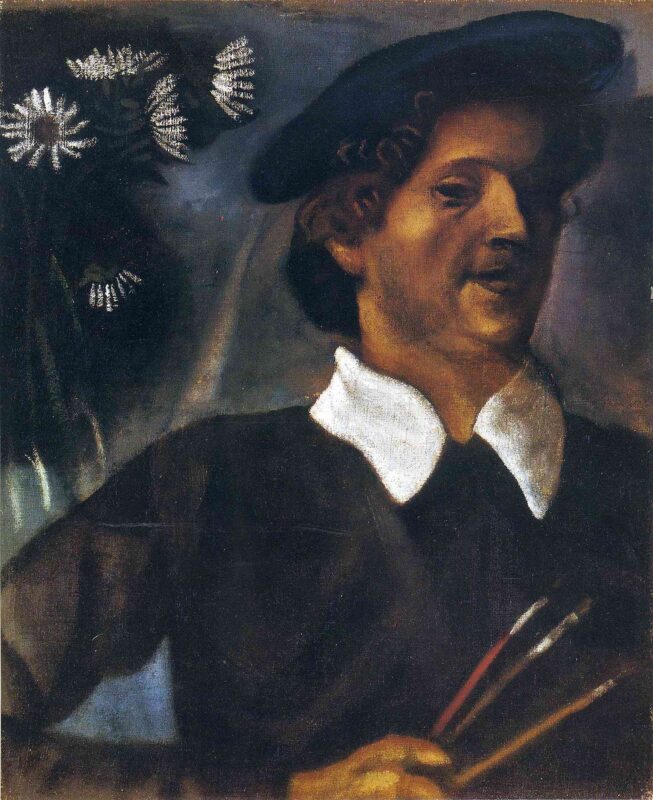 Self Portrait with Brushes (1909) - Marc Chagall Tablo