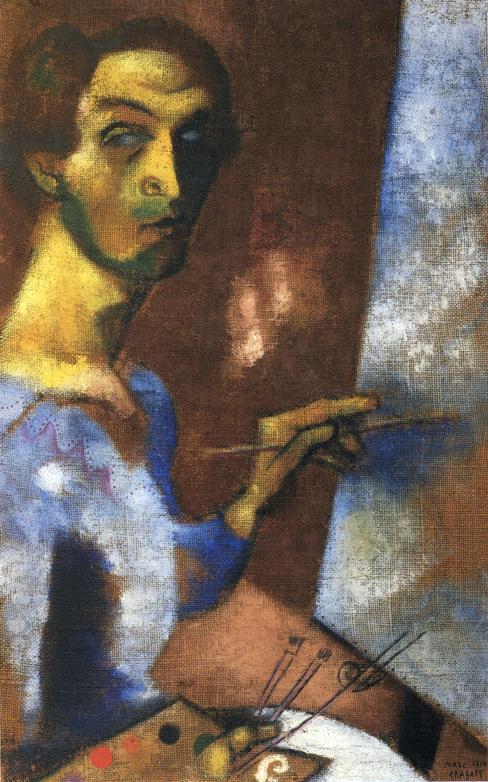 Self Portrait with Easel (1914) - Marc Chagall Tablo