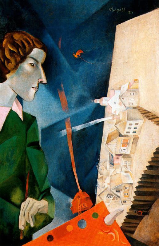 Self portrait with palette (1917) - Marc Chagall Tablo