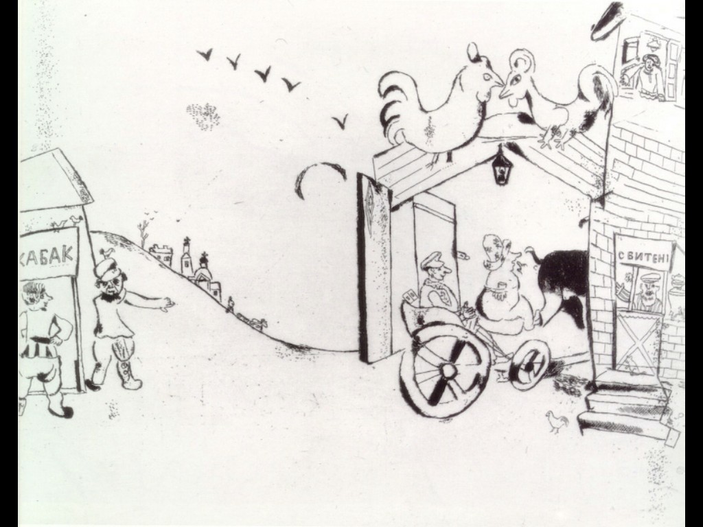 Tchitchikov's arrival to town N (1923) - Marc Chagall Tablo