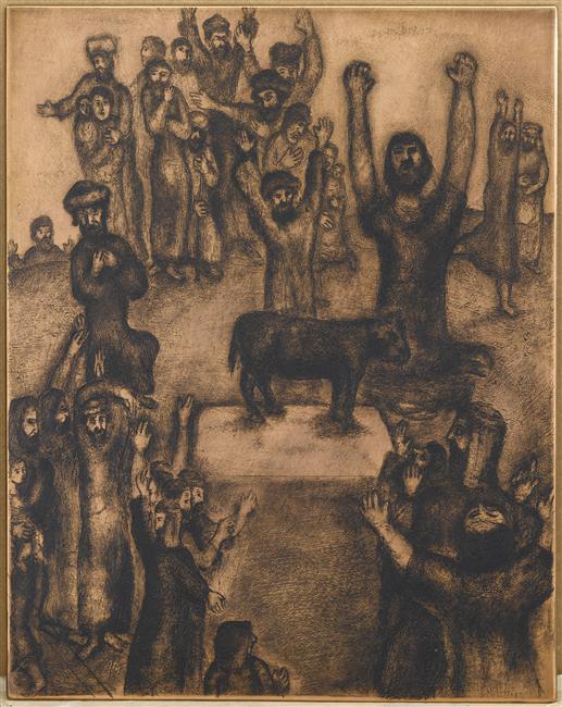 The Hebrews adore the golden calf (Exodus XXXII, 7, 10) (1934) - Marc Chagall Tablo